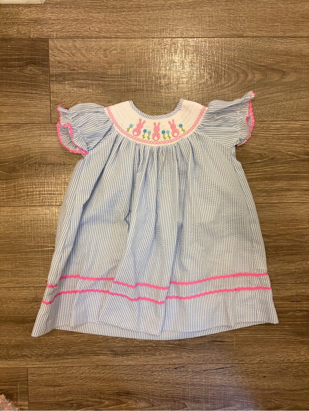 Lil Cactus Purple Seersucker Smocked Easter Dress with Pink Trim